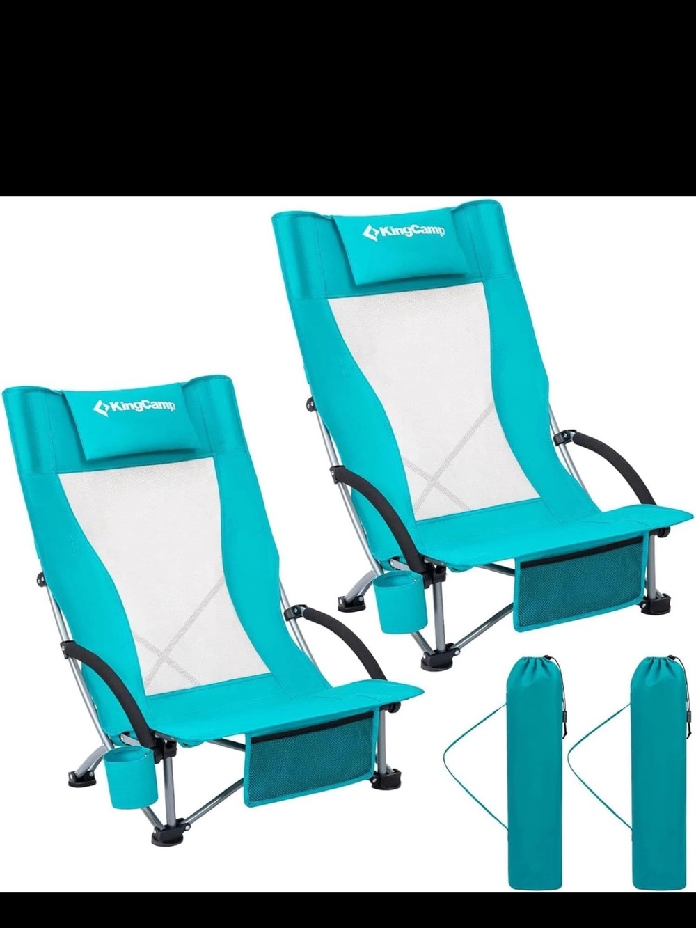 KingCamp Blie Beach Chairs with Cup Holder - Set of 2